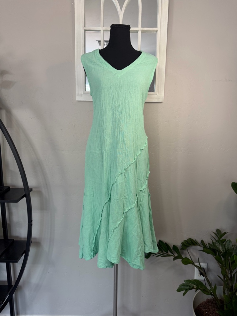 Oh My Gauze! Mint Green Sleeveless V-Neck Midi Dress